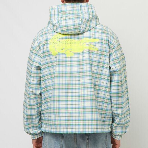 Lacoste Other - LACOSTE Mens Rain Jacket Small Blue Green Plaid Zip Up Hooded Checkered KARIERTE